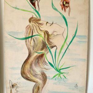 Des jeunes femmes gracieuses dansent parmi les poissons dans ces aquarelles vintage captivantes