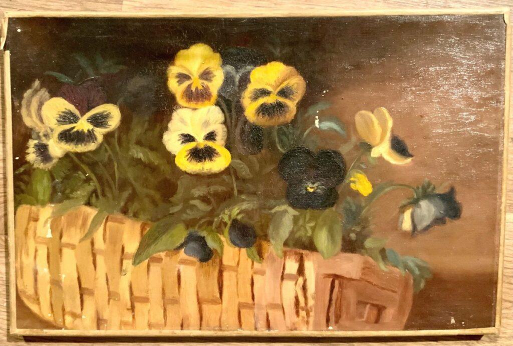 Peinture à l'huile du 19ème siècle "Panier de Dahlias"