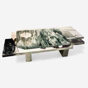 Table Basse En Pierre De Quartzite, Inox Et Aluminium signée.
