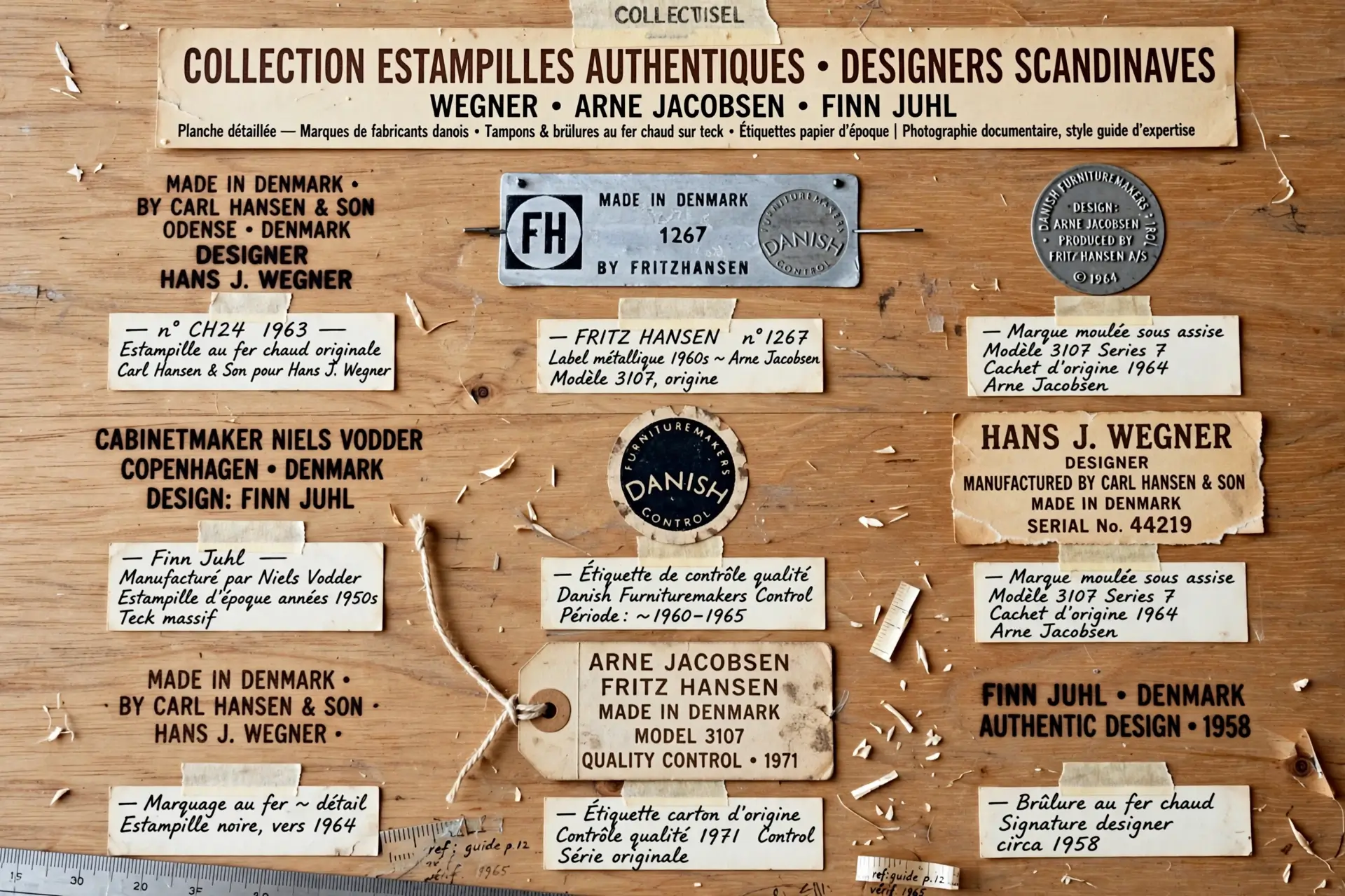 Collection estampilles authentiques designers scandinaves Wegner Jacobsen Juhl