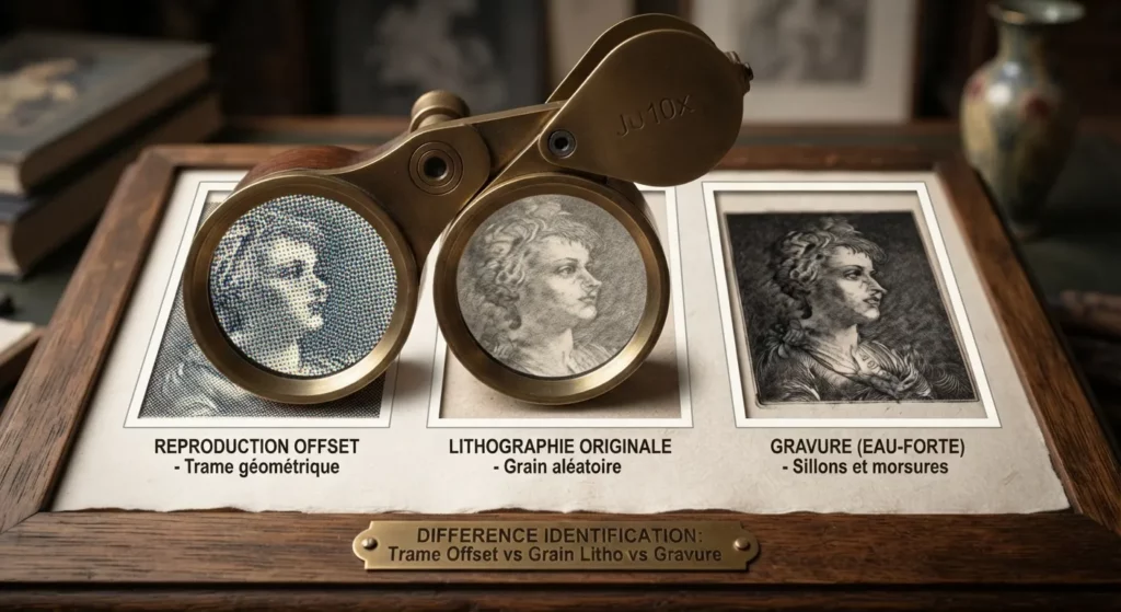 Différence trame offset grain lithographie loupe identification