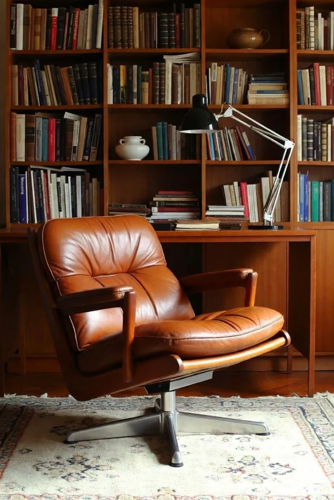 Fauteuil bureau vintage mid-century bois teck design scandinave