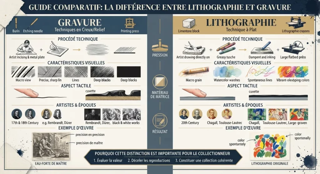 Infographie différence lithographie gravure guide comparatif identification