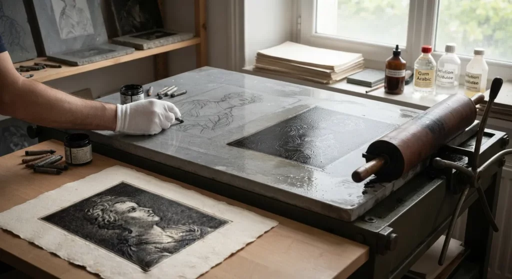 Pierre lithographique procédé impression originale atelier