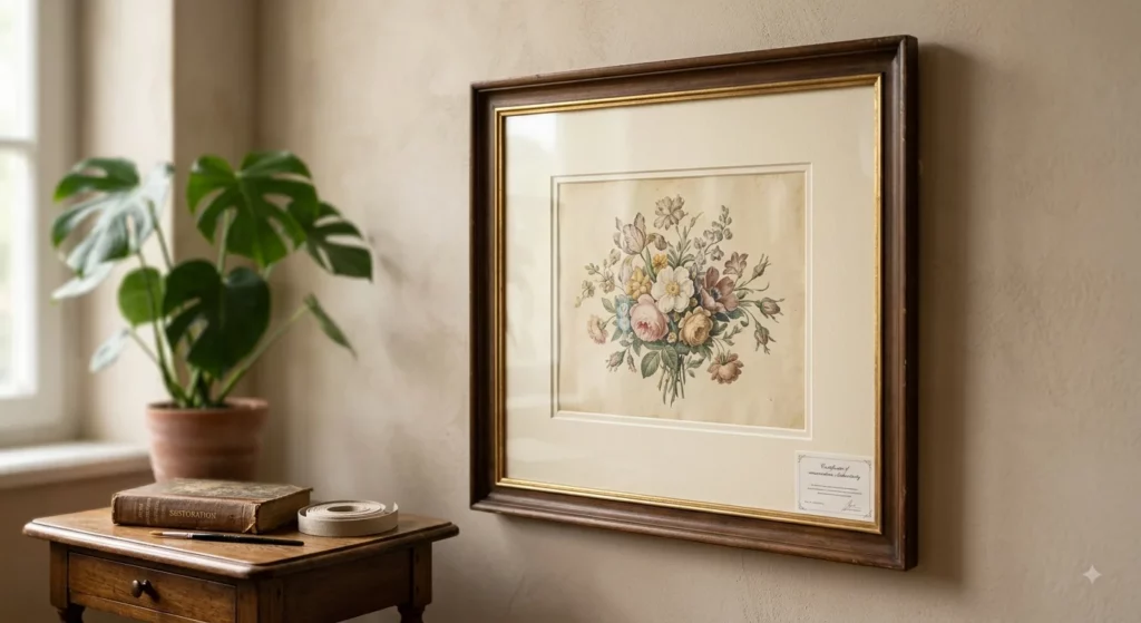 Cadre pour gouache ancienne avec passe-partout sans acide pour une protection optimale