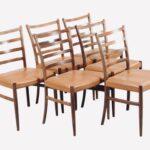 Série de 6 chaises danoises des années 1960 en palissandre et cuir fauve