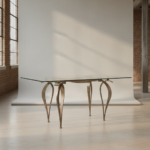 Table de salle à manger en bronze massif et plateau de verre design italien fin XXe