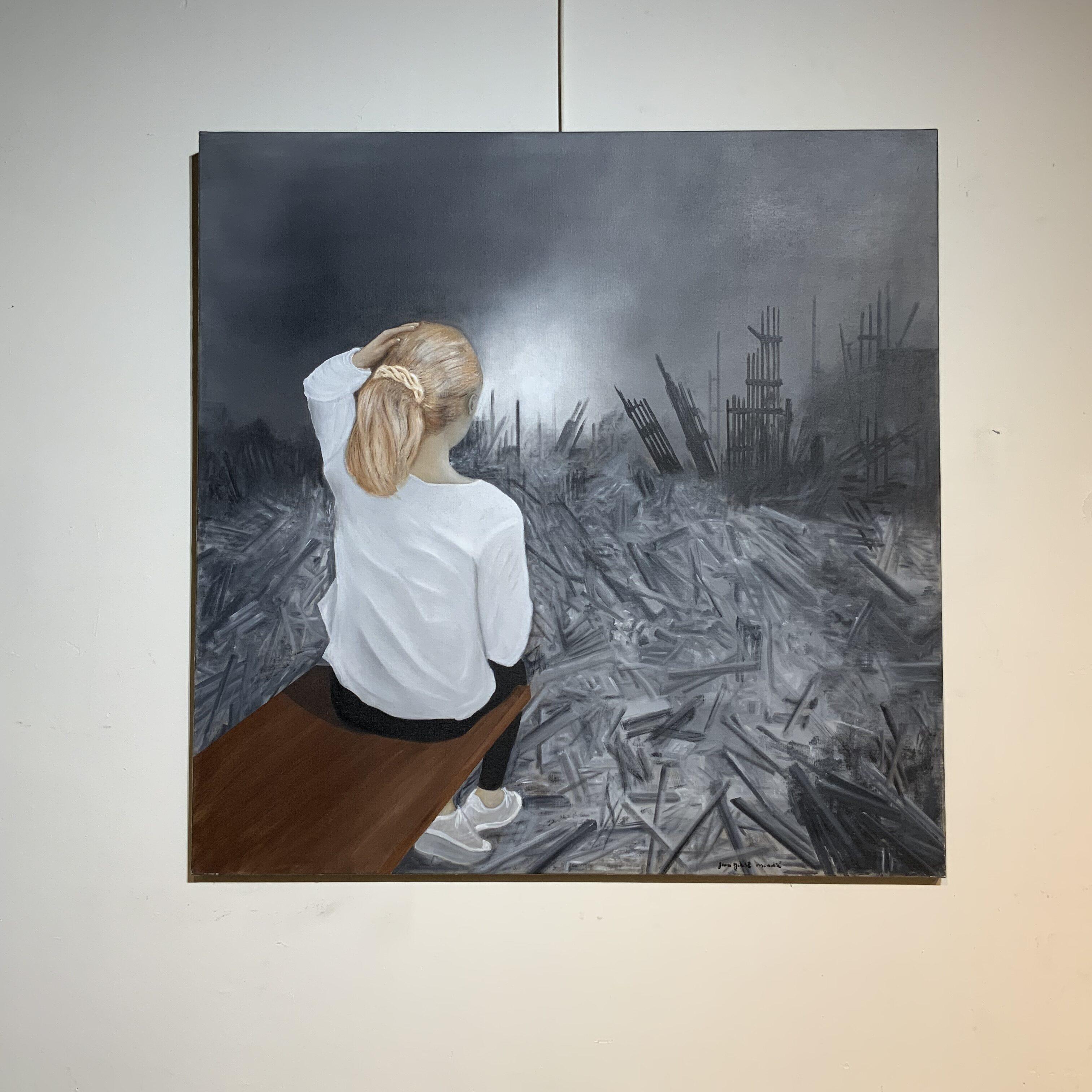 Tableau huile sur toile de Jean-Gabriel Mondié intitulé Allégorie de la folie représentant une fillette assise