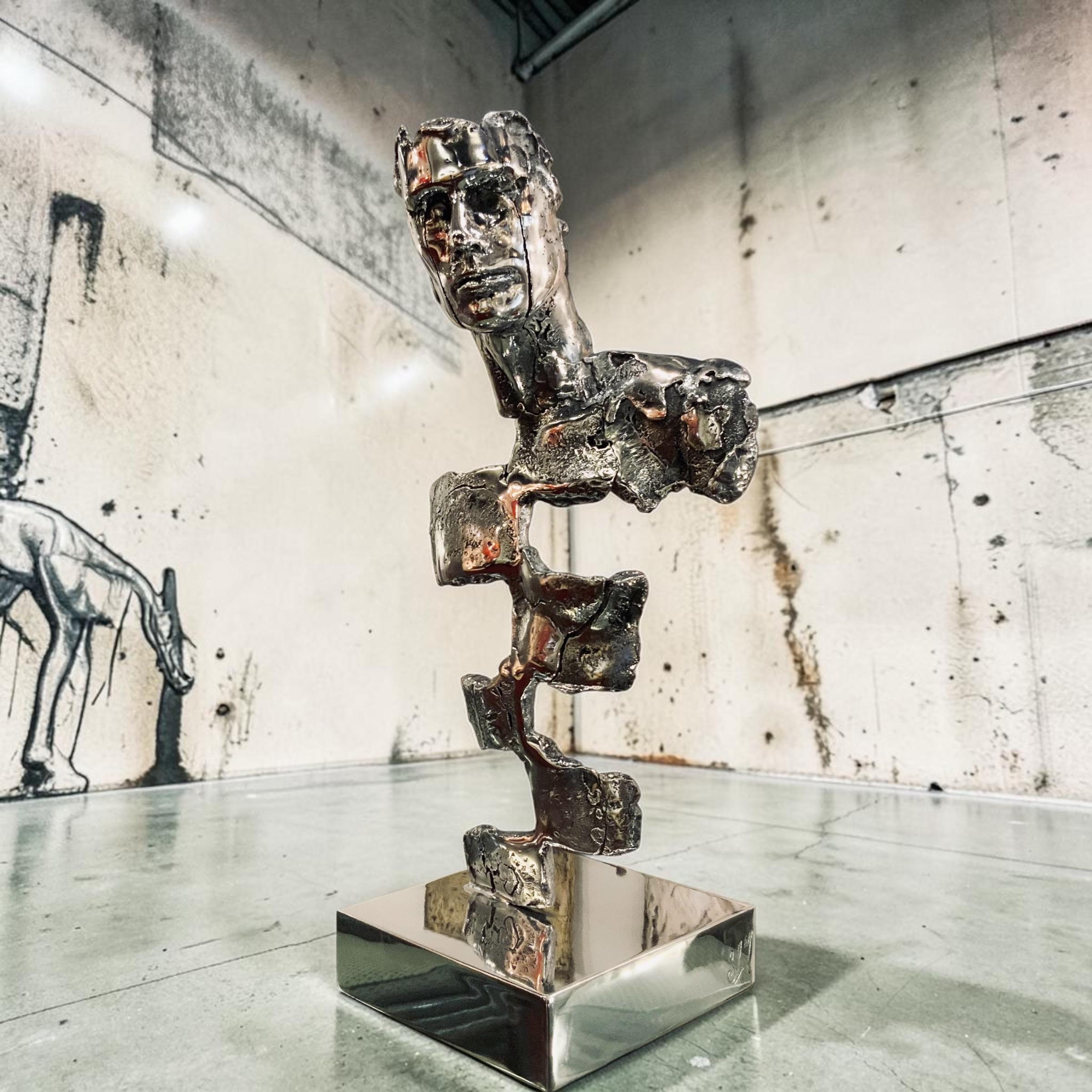 Sculpture buste d homme en metal piece unique en fonte d aluminium par Stephane Lemeur