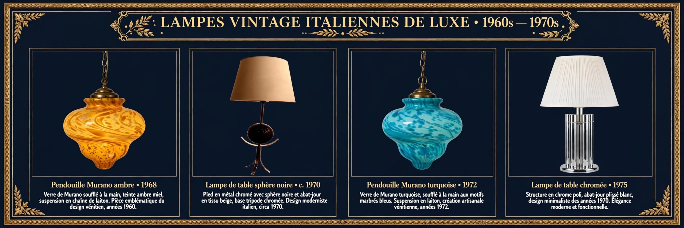 Sélection de luminaires et lampes italiennes vintage des années 60 et 70 authentifiées